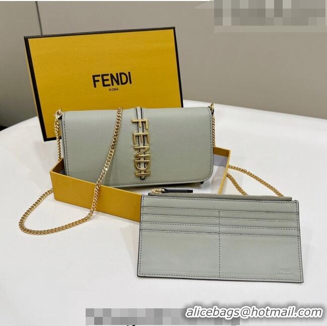 Famous Brand Fendi Fendigraphy Leather Wallet On Chain F3105 Grey 2023