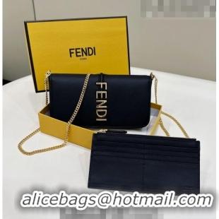 Good Looking Fendi Fendigraphy Leather Wallet On Chain F3105 Black 2023