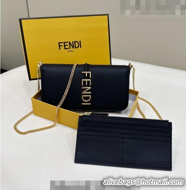 Good Looking Fendi Fendigraphy Leather Wallet On Chain F3105 Black 2023