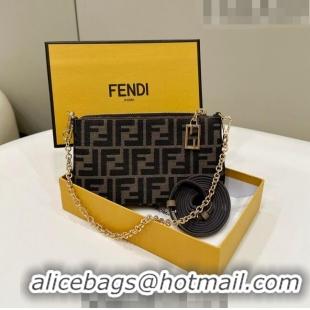 Classic Fendi Baguette Pouch in jacquard FF fabric clutch with chain F3108 Brown 2023