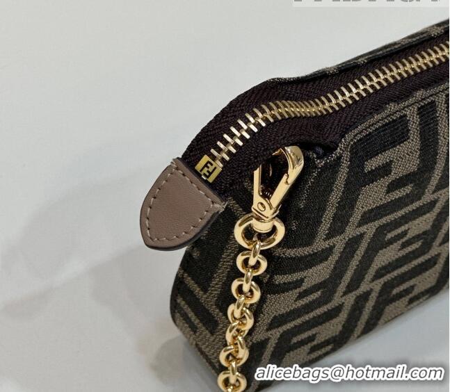 Classic Fendi Baguette Pouch in jacquard FF fabric clutch with chain F3108 Brown 2023