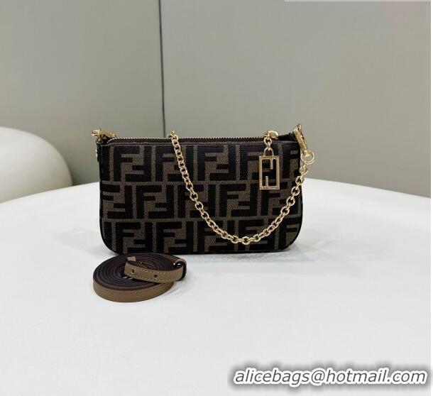 Classic Fendi Baguette Pouch in jacquard FF fabric clutch with chain F3108 Brown 2023