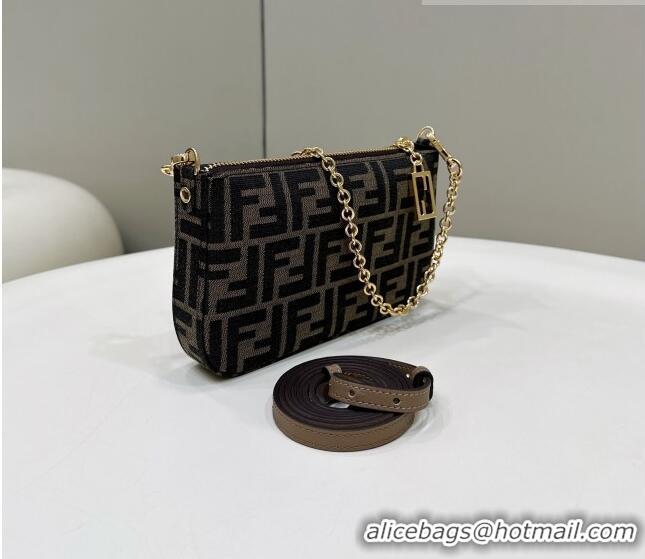 Classic Fendi Baguette Pouch in jacquard FF fabric clutch with chain F3108 Brown 2023