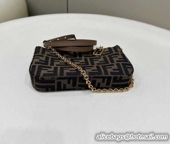 Classic Fendi Baguette Pouch in jacquard FF fabric clutch with chain F3108 Brown 2023