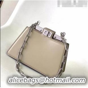 Top Design Fendi Peekaboo Cut Petite Mini Bag in Glossy Leather F3109 Grey 2023