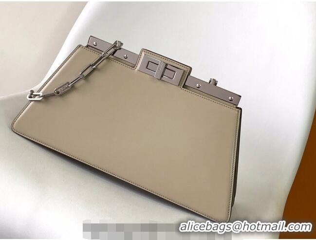 New Style Fendi Peekaboo Cut Medium Bag in Glossy Leather F3111 Grey 2023