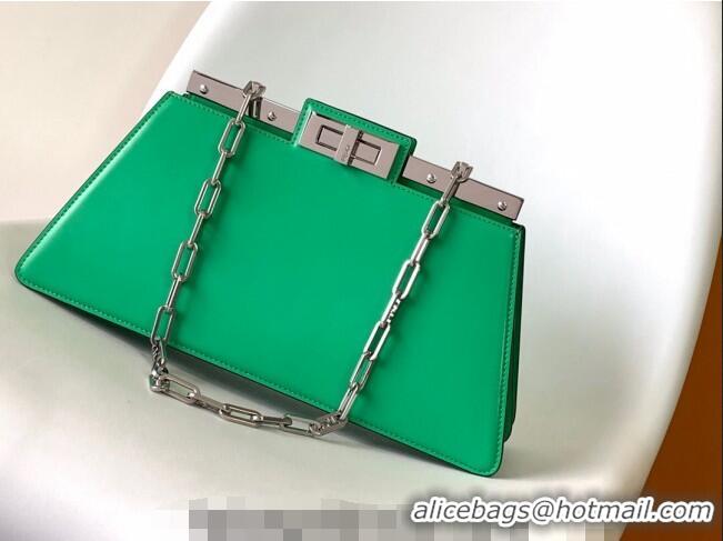 Lower Price Fendi Peekaboo Cut Medium Bag in Glossy Leather F3111 Green 2023