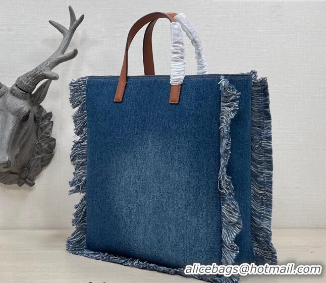 Good Product Fendi Medium Denim Tote Bag with fringe F3114 Medium Blue 2023