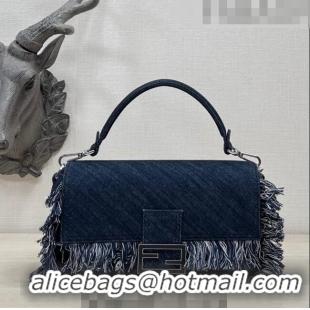 Classic Specials Fendi Baguette Medium Bag in Denim with fringe F3117 Dark Blue 2023