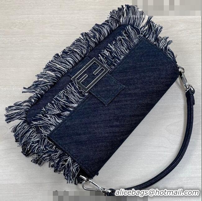 Classic Specials Fendi Baguette Medium Bag in Denim with fringe F3117 Dark Blue 2023