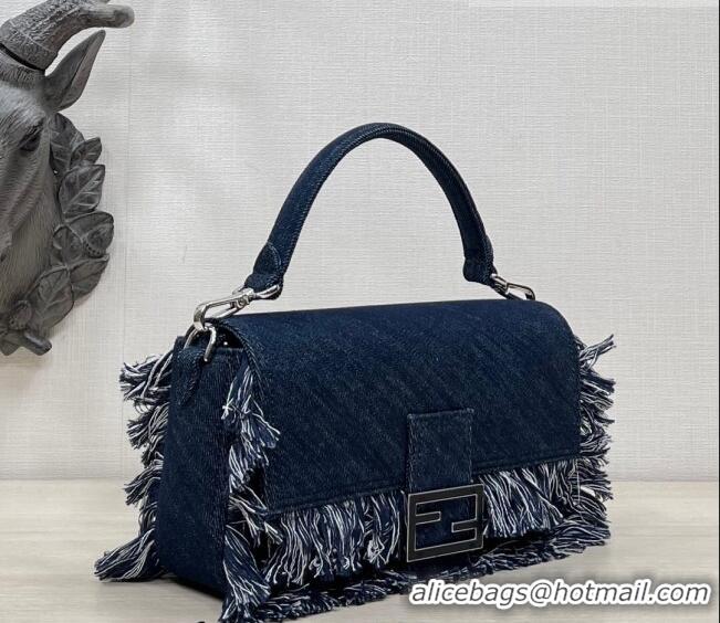 Classic Specials Fendi Baguette Medium Bag in Denim with fringe F3117 Dark Blue 2023