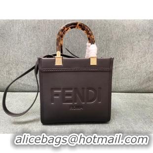 Top Grade Fendi Sunshine Leather Small Shopper Tote Bag F3123 Black 2023