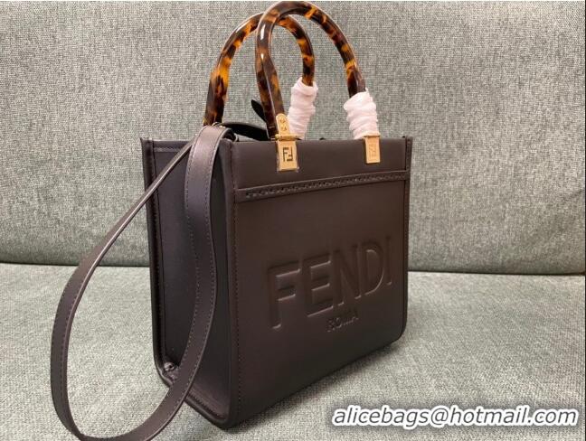 Top Grade Fendi Sunshine Leather Small Shopper Tote Bag F3123 Black 2023