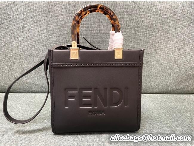 Top Grade Fendi Sunshine Leather Small Shopper Tote Bag F3123 Black 2023