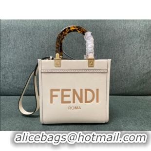 Modern Classic Fendi Sunshine Leather Small Shopper Tote Bag F3123 White 2023