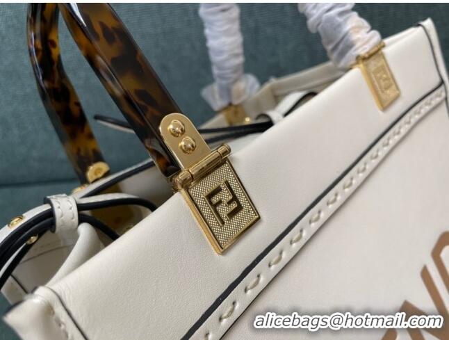 Modern Classic Fendi Sunshine Leather Small Shopper Tote Bag F3123 White 2023