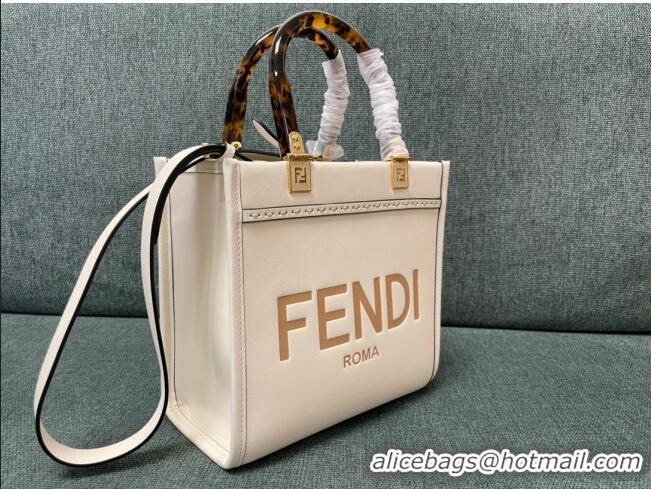 Modern Classic Fendi Sunshine Leather Small Shopper Tote Bag F3123 White 2023