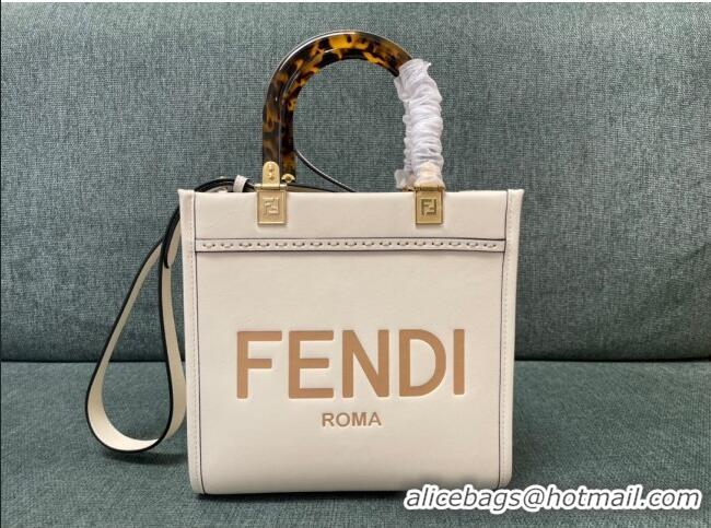 Modern Classic Fendi Sunshine Leather Small Shopper Tote Bag F3123 White 2023