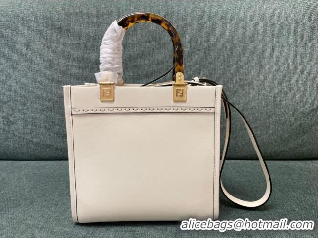 Modern Classic Fendi Sunshine Leather Small Shopper Tote Bag F3123 White 2023