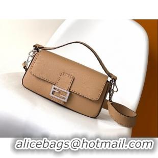 Modern Grade Fendi Baguette Medium Bag in Grained Leather with oversize topstitching F3128 Brown 2023