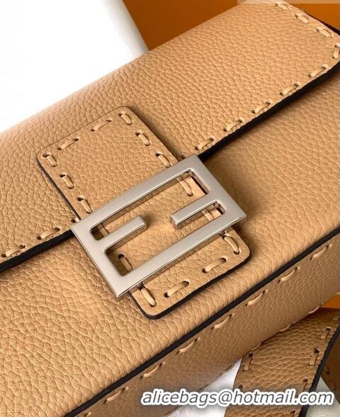 Modern Grade Fendi Baguette Medium Bag in Grained Leather with oversize topstitching F3128 Brown 2023