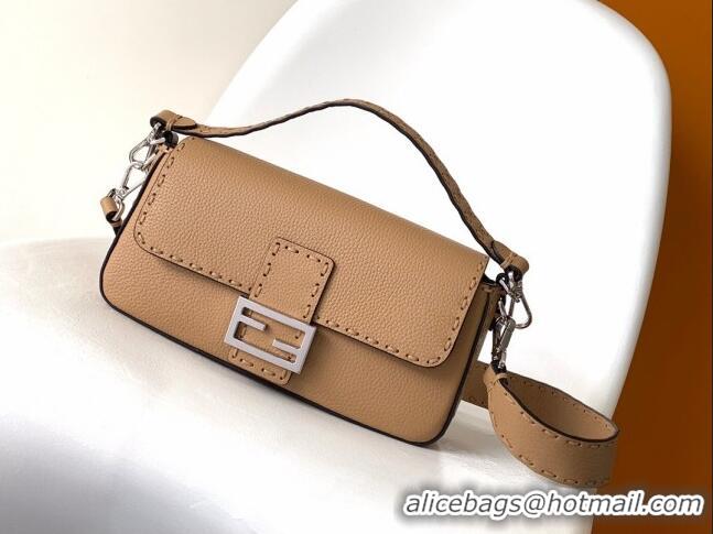 Modern Grade Fendi Baguette Medium Bag in Grained Leather with oversize topstitching F3128 Brown 2023