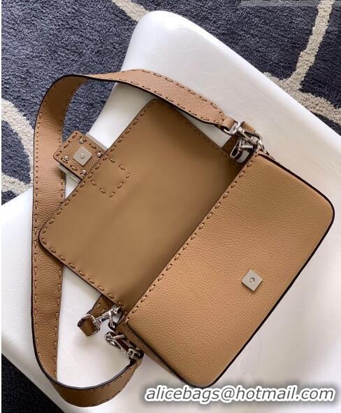 Modern Grade Fendi Baguette Medium Bag in Grained Leather with oversize topstitching F3128 Brown 2023