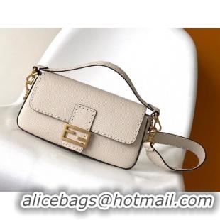 Stylish Discount Fendi Baguette Medium Bag in Grained Leather with oversize topstitching F3128 White 2023