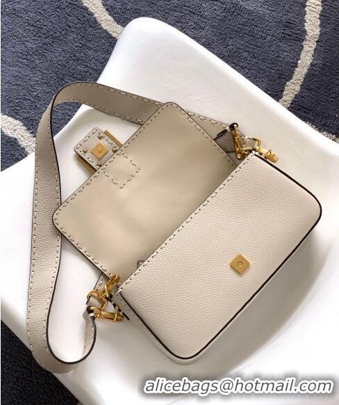 Stylish Discount Fendi Baguette Medium Bag in Grained Leather with oversize topstitching F3128 White 2023