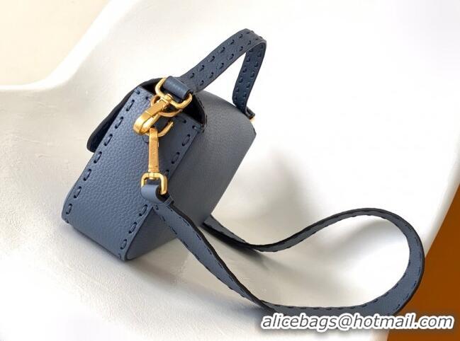 Grade Promotional Fendi Baguette Medium Bag in  Grained Leather with oversize topstitching F3128 Dark Blue 2023