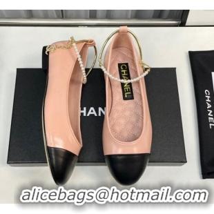 Purchase Chanel Shiny Calfskin Ballet Flat with Pearls Loop Light Pink 805036