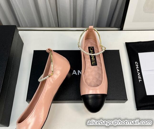 Purchase Chanel Shiny Calfskin Ballet Flat with Pearls Loop Light Pink 805036