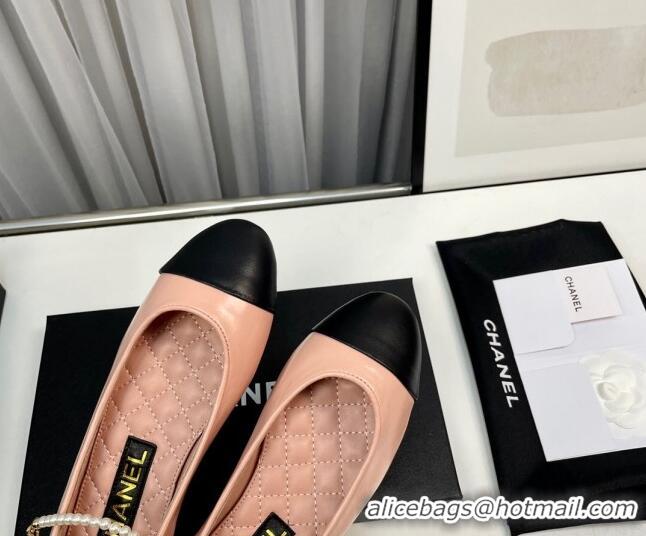 Purchase Chanel Shiny Calfskin Ballet Flat with Pearls Loop Light Pink 805036