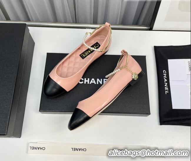 Purchase Chanel Shiny Calfskin Ballet Flat with Pearls Loop Light Pink 805036