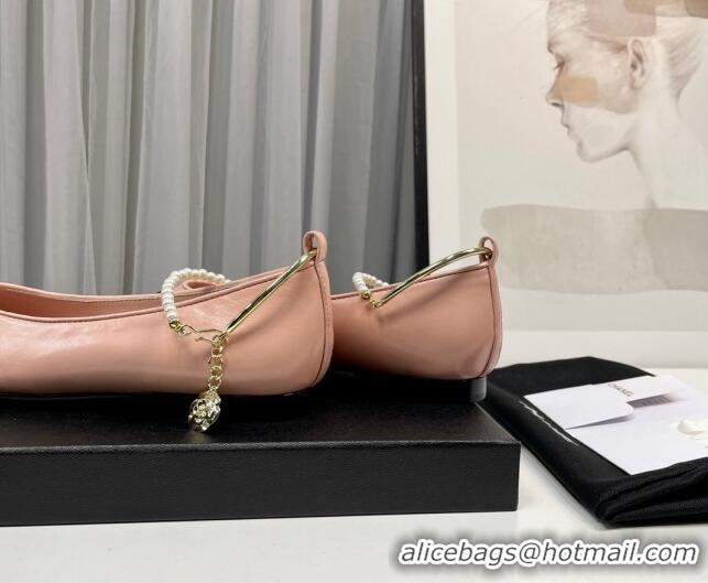 Purchase Chanel Shiny Calfskin Ballet Flat with Pearls Loop Light Pink 805036