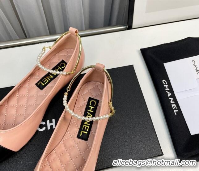 Purchase Chanel Shiny Calfskin Ballet Flat with Pearls Loop Light Pink 805036