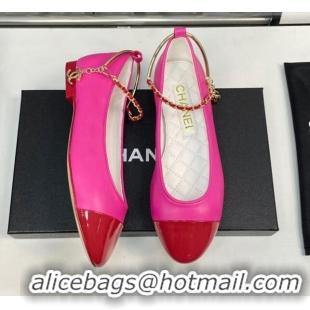 Shop Duplicate Chanel Shiny Calfskin Ballet Flat with Pearls Loop Dark Pink 805038