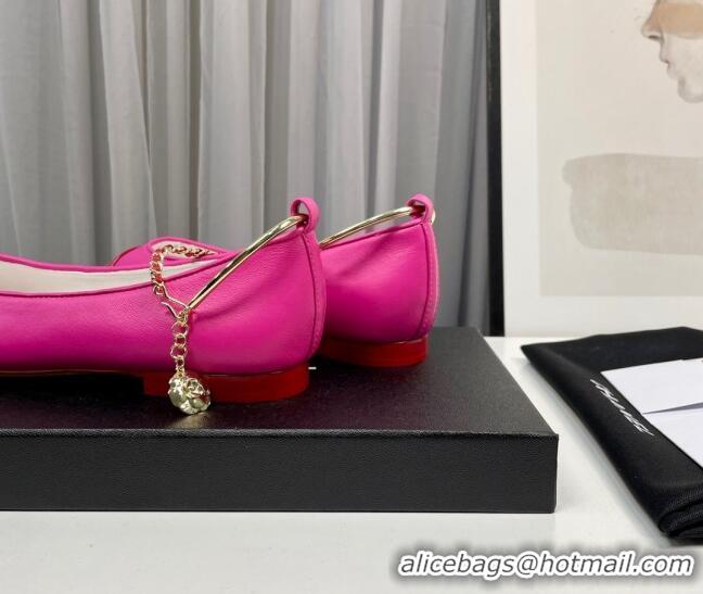 Shop Duplicate Chanel Shiny Calfskin Ballet Flat with Pearls Loop Dark Pink 805038