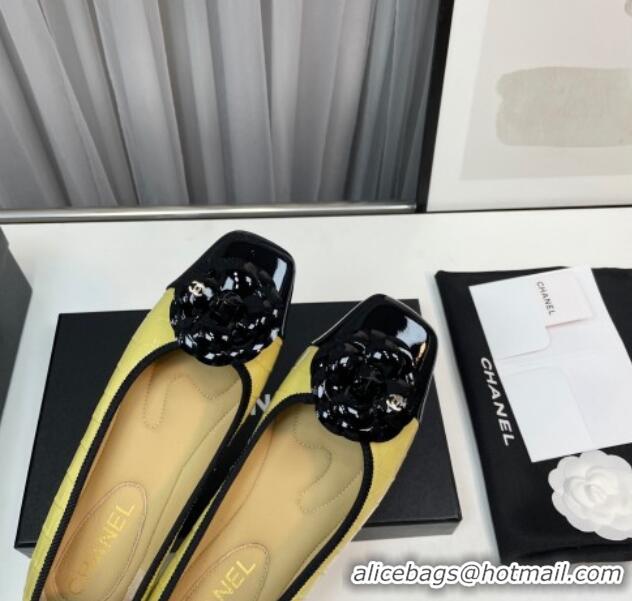 Good Looking Chanel Stone Embossed Lambskin & Patent Calfskin Ballet Flat with Camellia Beige 805041