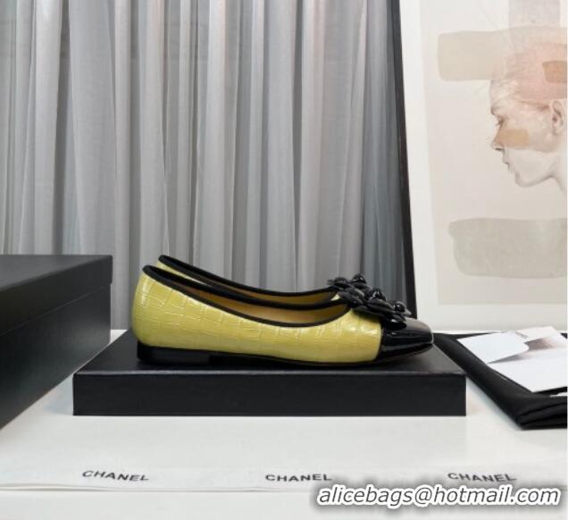 Good Looking Chanel Stone Embossed Lambskin & Patent Calfskin Ballet Flat with Camellia Beige 805041