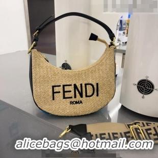 Inexpensive Famous Brand Fendi Straw Hobo bag F0627 Beige/Black 2023