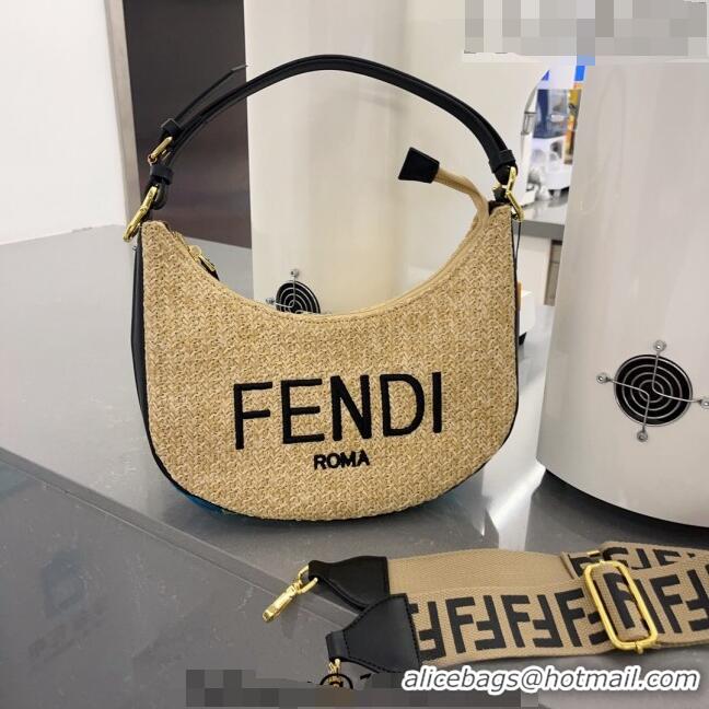 Inexpensive Famous Brand Fendi Straw Hobo bag F0627 Beige/Black 2023