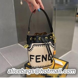 Top Grade Fendi Mon Tresor Straw Mini Bucket Bag 0627 Beige 2023