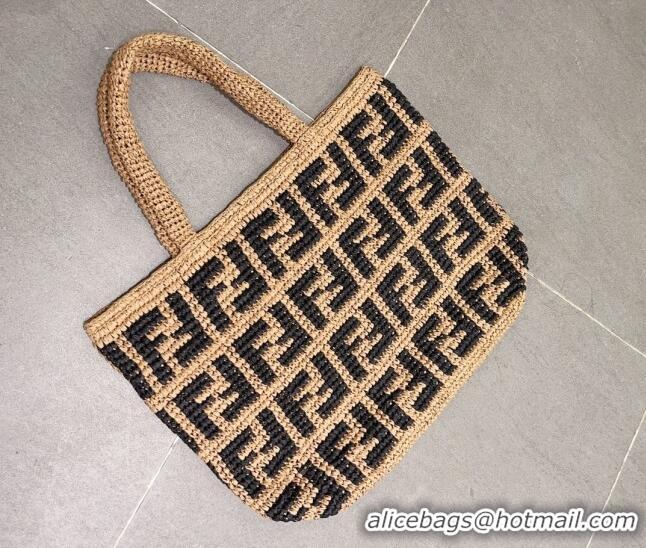 Shop Inexpensive Fendi FF Straw Tote bag 0708 Beige/Black 2023