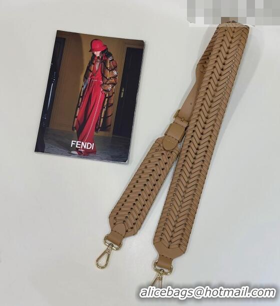 Popular Style Fendi Strap You Shoulder Strap in Braided Leather 9001 Brown 2023