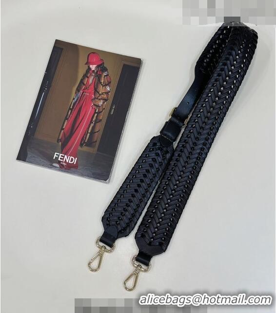 Well Crafted Fendi Strap You Shoulder Strap in Braided Leather 9001 Black 2023