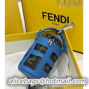 Fendi Bucket bag Charm in Leather and FF Fabric 6803 Blue 2023