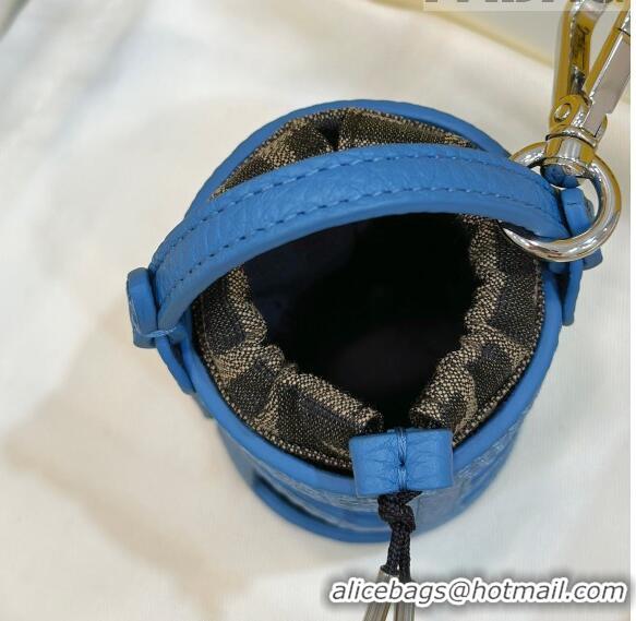 Fendi Bucket bag Charm in Leather and FF Fabric 6803 Blue 2023