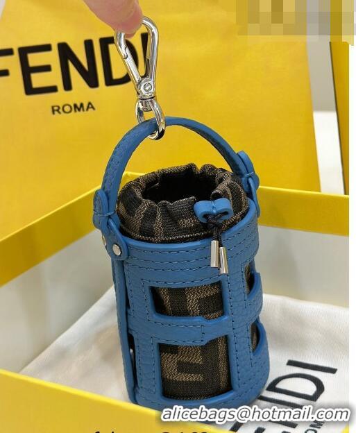 Fendi Bucket bag Charm in Leather and FF Fabric 6803 Blue 2023