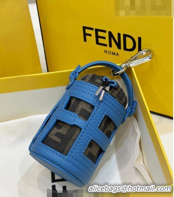 Fendi Bucket bag Charm in Leather and FF Fabric 6803 Blue 2023